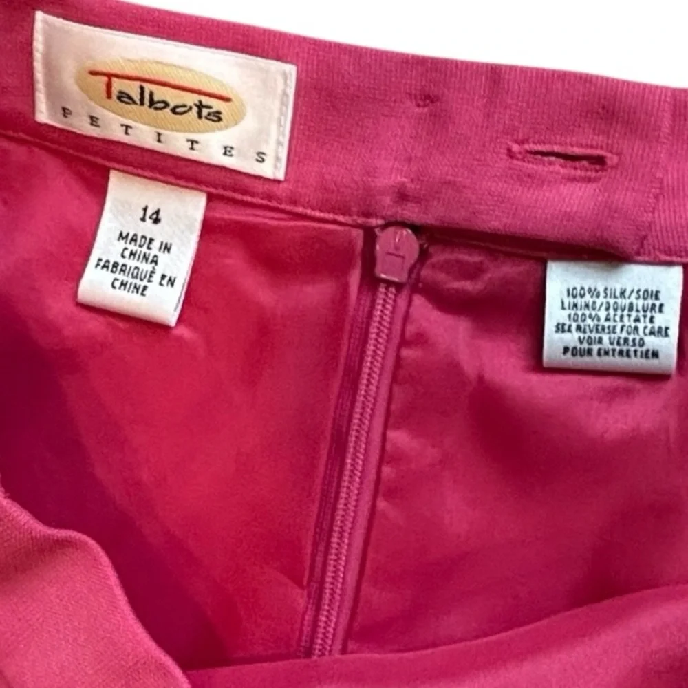 Talbots Women Petite 14P Dark Pink Lined Pencil Skirt Zip SILK Soft Girl Barbie